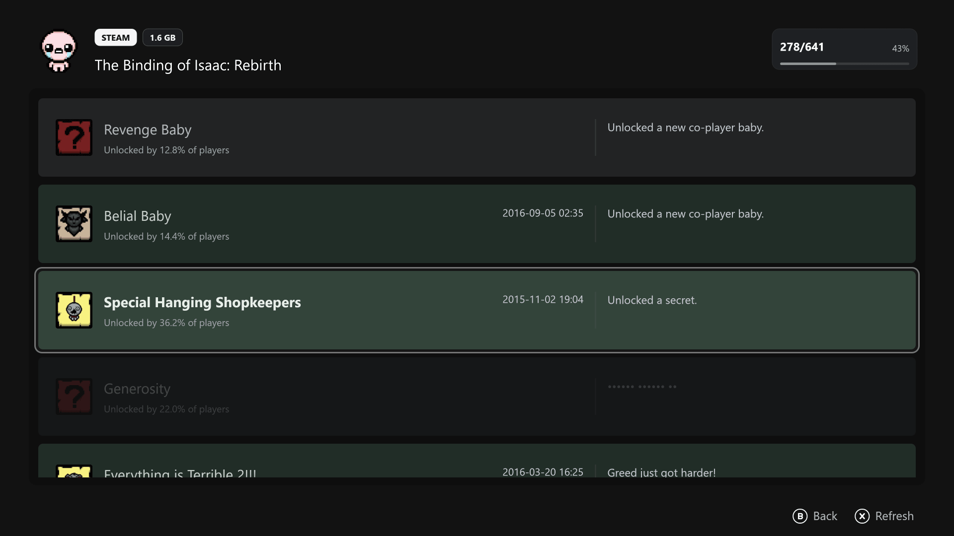 Big Screen Launcher achievements screen